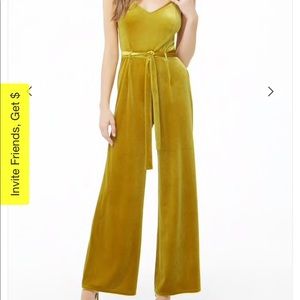 Gold velvet belted Jumpsuit